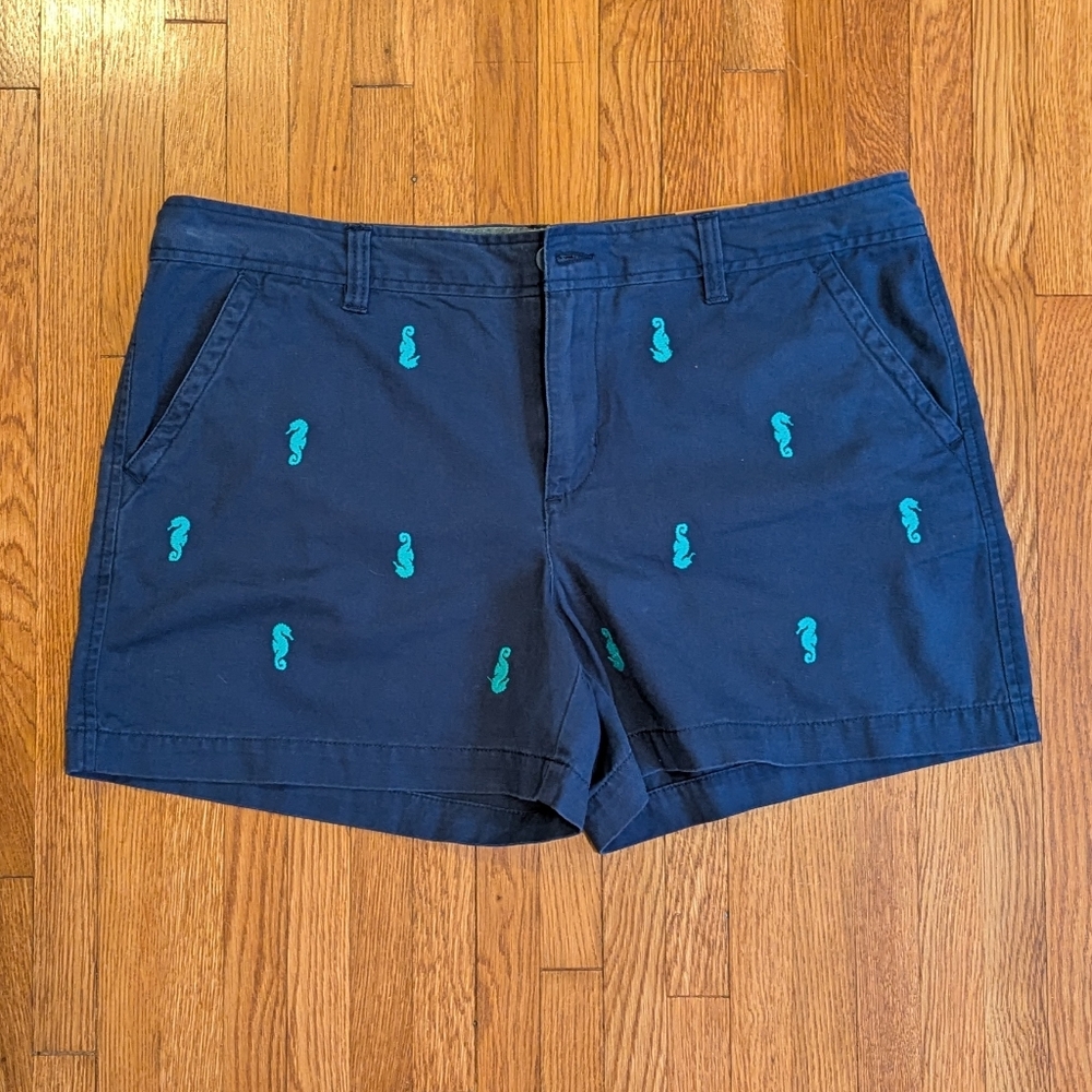 NWT Navy Embroidered Seahorse Shorts